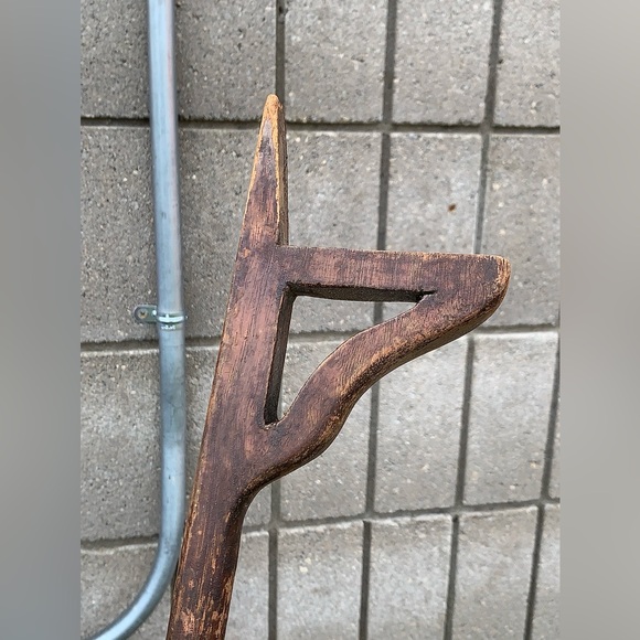 Early 20th Century Antique Wooden Loop Handle Tool Ended Walking Stick Cane - Picture 5 of 16